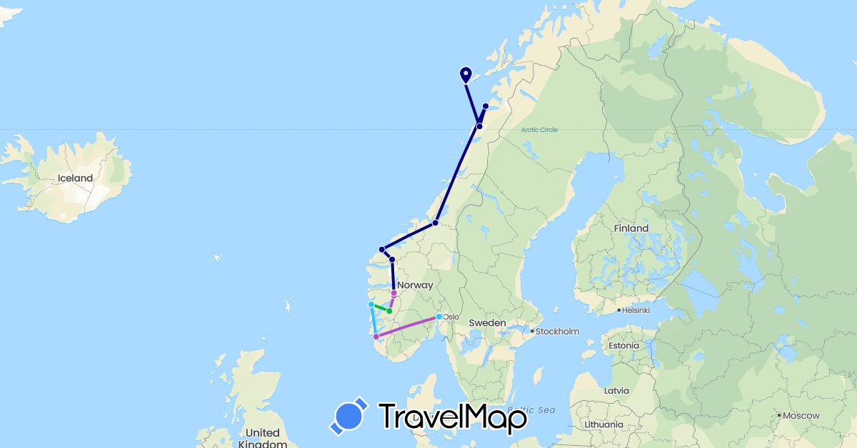 TravelMap itinerary: driving, bus, train, boat in Norway (Europe)